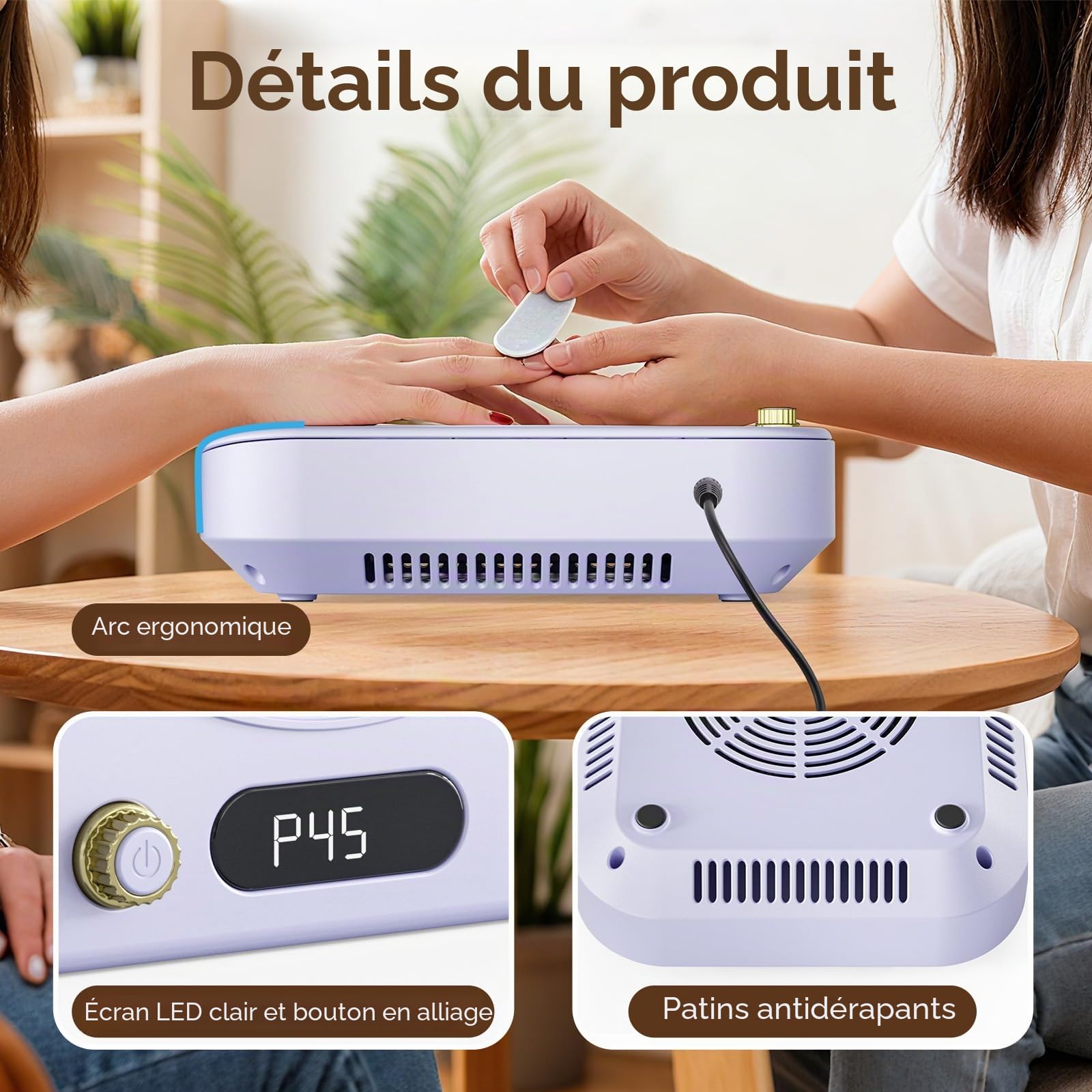 Aspirateur à Poussière pour Ongles Professionnel avec Aspiration Puissante 360°, 45 Niveaux de Vitesse & Filtre Réutilisable, 160CFM 4300RPM Extracteur de Poussière Silencieux