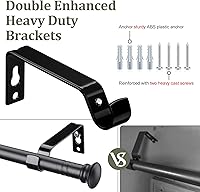 Vista 5 de Barras de cortina para ventanas de 48 a 93 pulgadas, barra de cortina de metal resistente de 5/8 pulgadas, paquete de 2 barras de cortina opacas