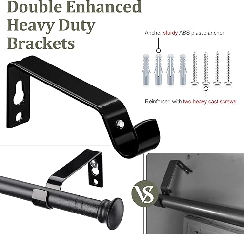 Miniatura 5 de Barras de cortina para ventanas de 48 a 93 pulgadas, barra de cortina de metal resistente de 58 pulgadas, paquete de 2 barras de cortina opacas