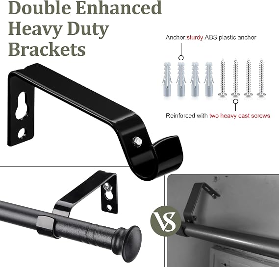 Curtain Rods for Windows 28 to 50 Inch - 5/8 Heavy Duty Curtain Rod Set - Decorative Cafe Drapery Rods with Brackets for Kitchen,Bathroom,Sliding Door - Matte Black