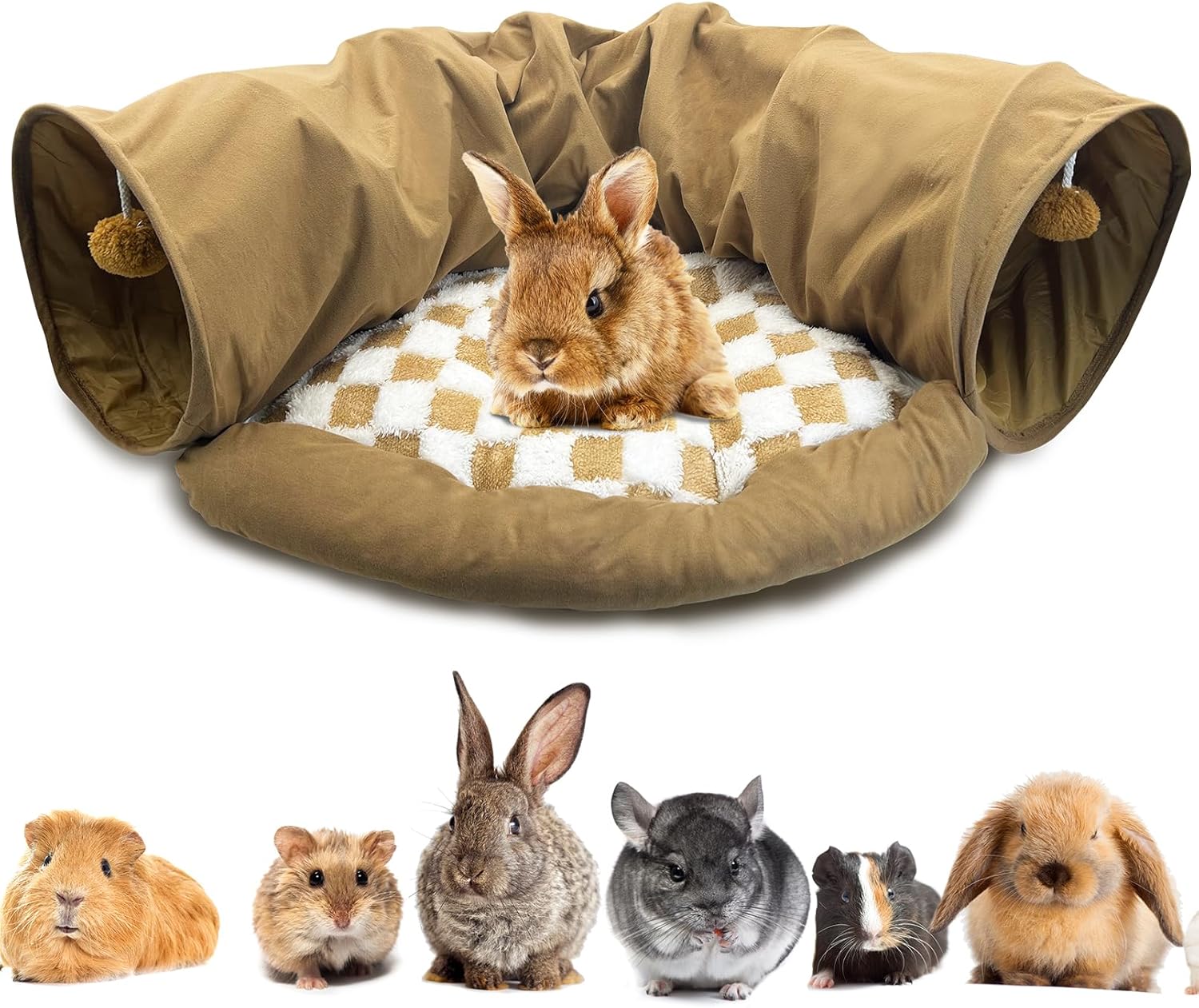PINVNBY Large Bunny Tunnel Bed Removable and Cozy Guinea Pig Hideout Tunnel Washable Small Animal Tunnels Tube Toys Guinea Pig Accessories for Rabbit Chinchilla Hedgehog Ferret (Gray)