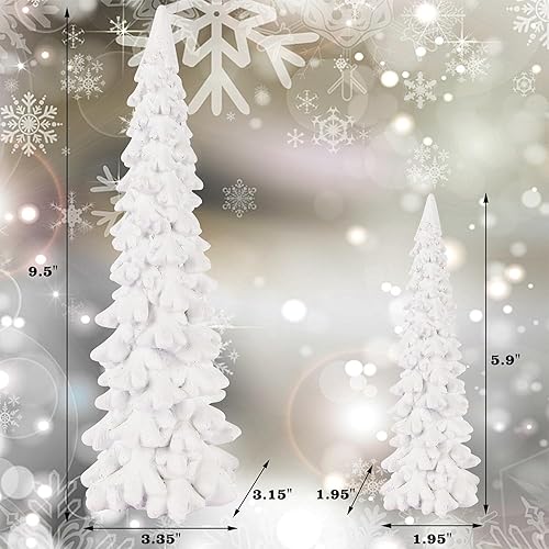 Miniatura 2 de Juegoal Juego de 2 decoraciones de mesa para árbol de Navidad, pinos de Navidad con purpurina blanca de 9.5 pulgadas, adornos de nieve de invierno,
