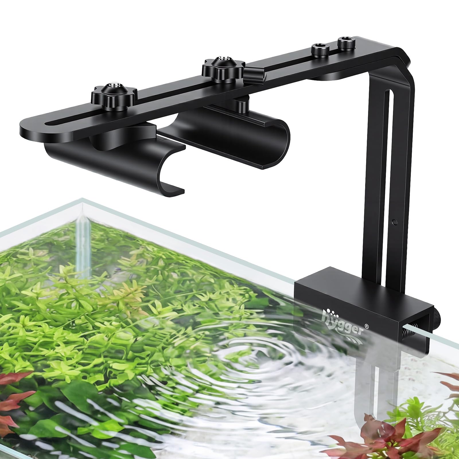 hygger Supporto per lampada da acquario, Supporto rialzato per lampada, regolabile in altezza 8.13 inch, supporto per lampada da acquario in lega di alluminio per acquari marini e d'acqua dolce, nero