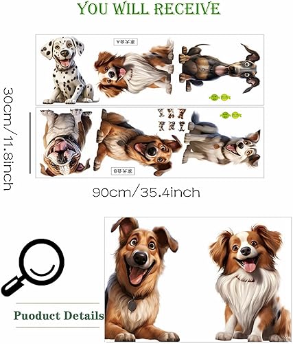 Miniatura 4 de sacinora - Calcomanías de pared con diseño de seis razas de cachorros, calcomanías de pared de perros de dálmata, Husky Border Collie, Bulldog