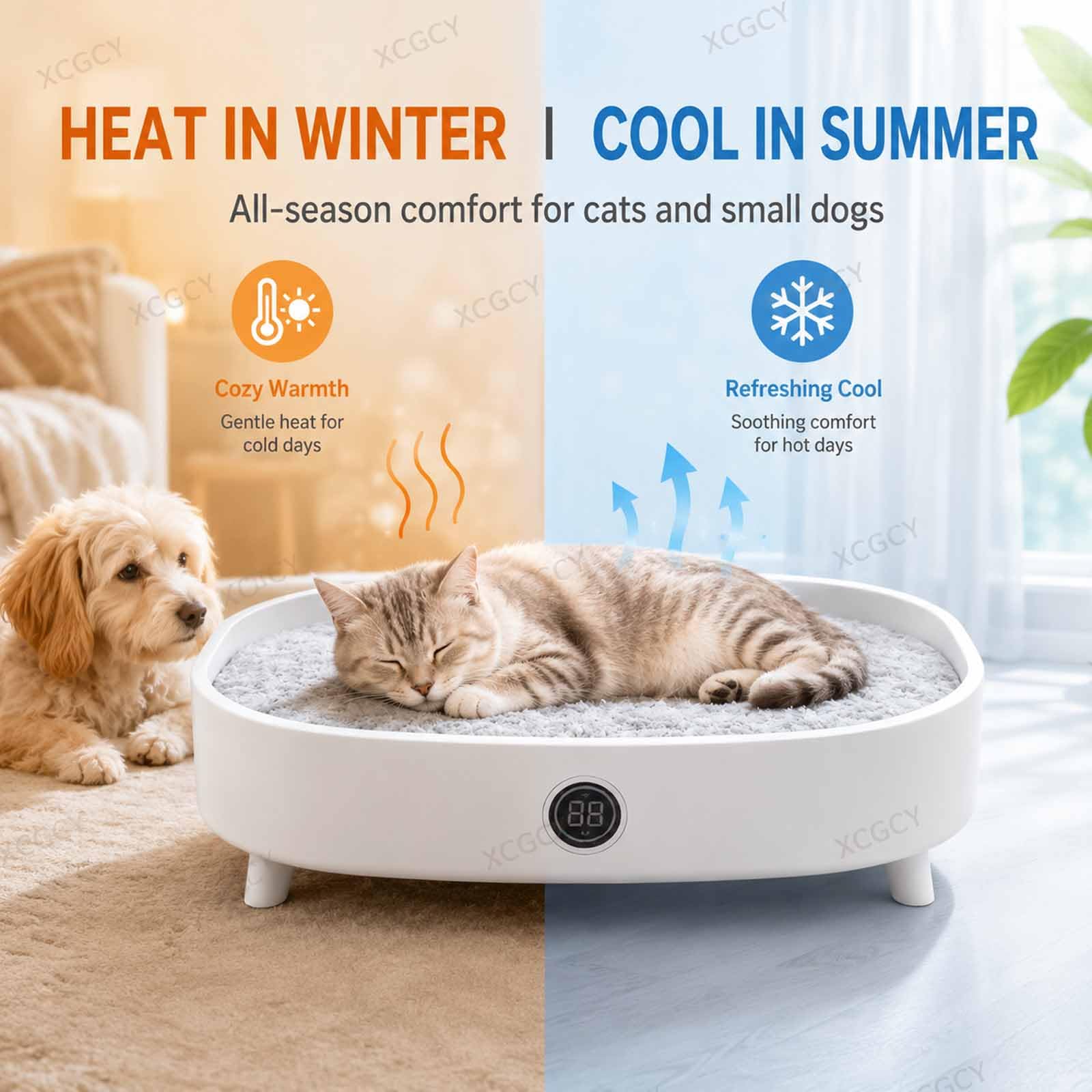 Tappetino Rinfrescante Elettrico per Animali Domestici, Cuccia Intelligente per Gatti con Funzione di Raffreddamento E Riscaldamento, Temperatura Regolabile, Display LED E Sensore per Gatti da