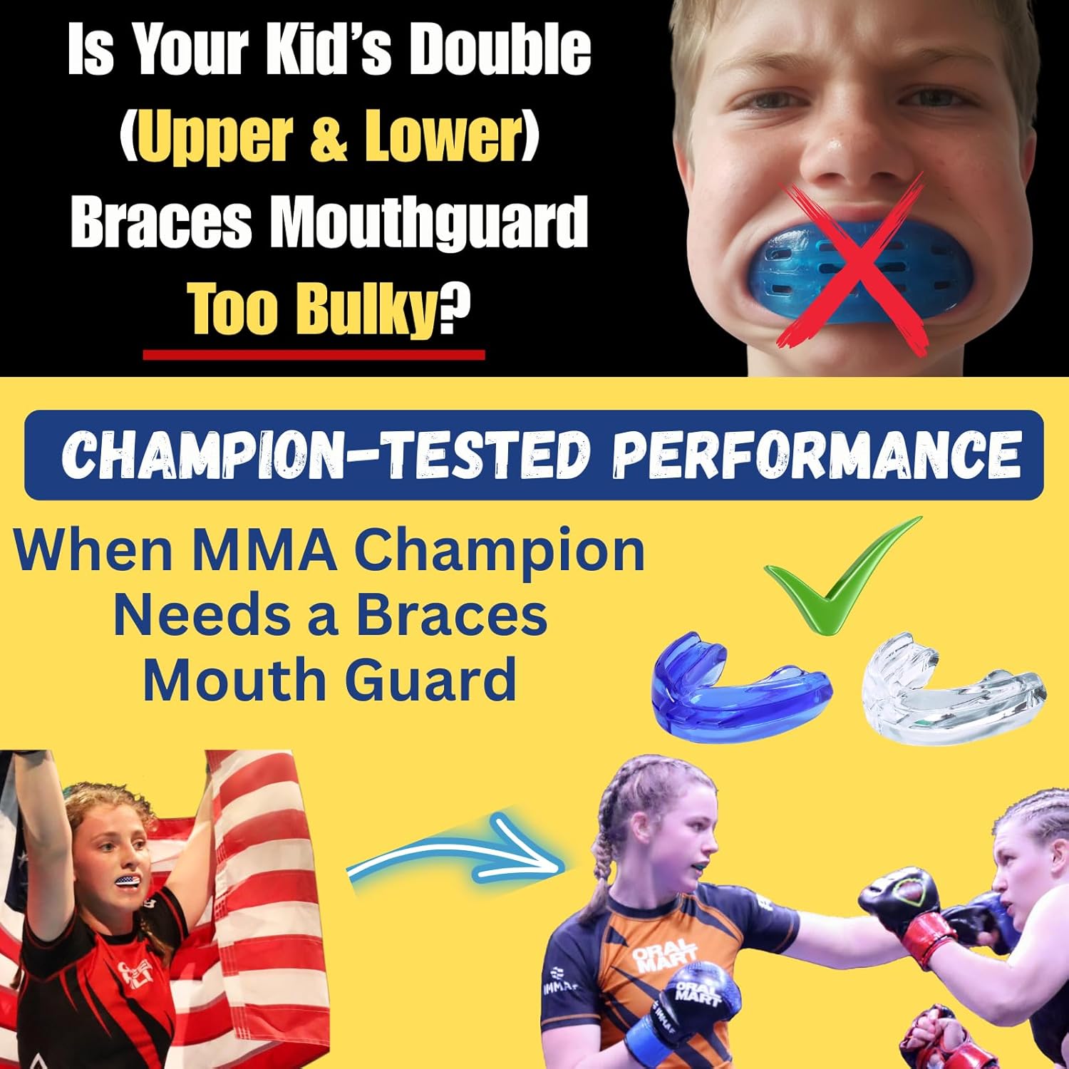 Oral Mart Braces Mouth Guard for Sports (Pure Clear) - Instant Fit (No Boil) Double (Upper & Lower) Mouthguard for Lacrosse, Hockey, Muay Thai, Football, MMA, Rugby, Karate, Boxing (with Case) - Image 4
