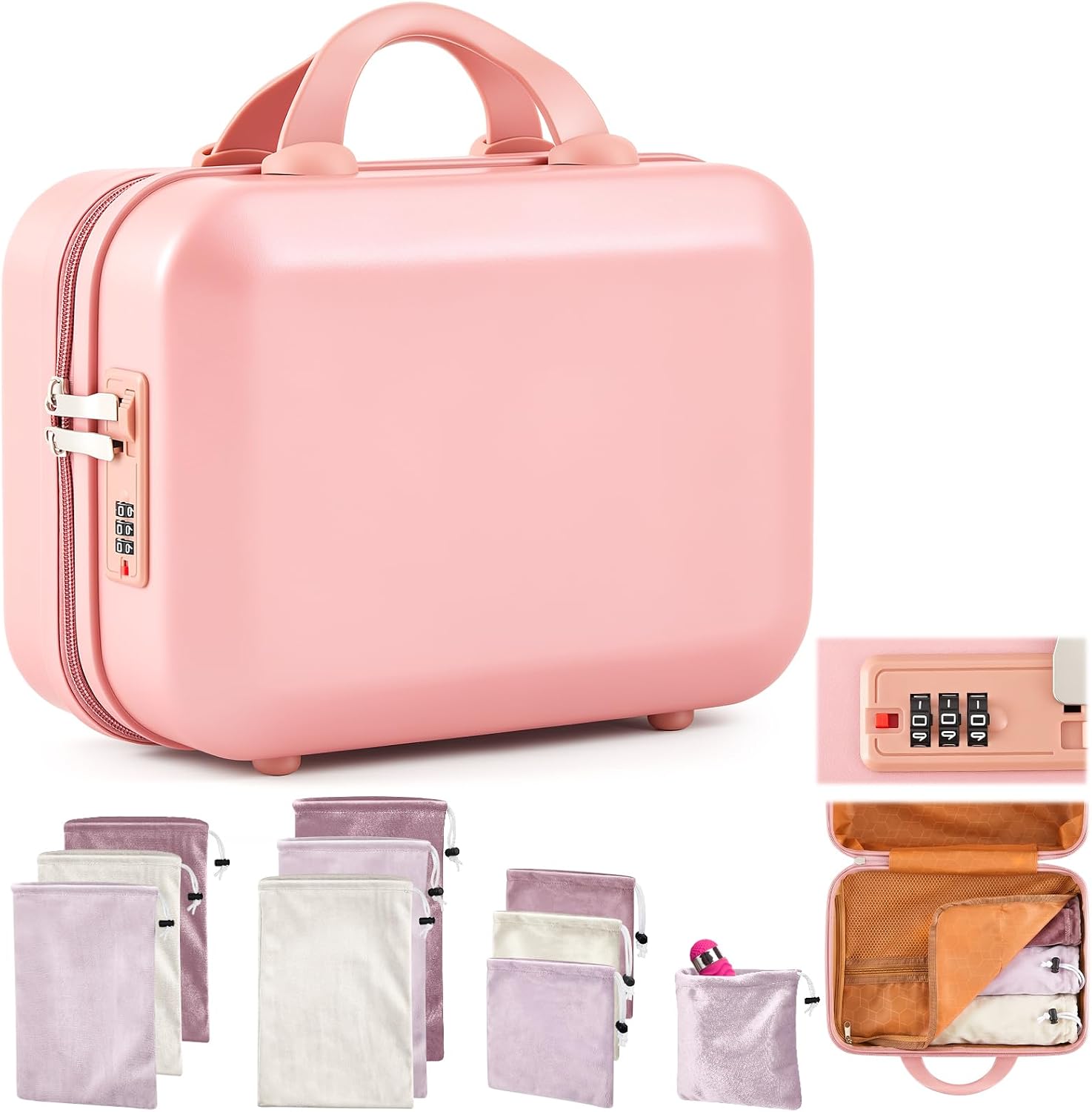 Dansydaisy Adult Toy Storage Box Case and 9 Pcs Toy Storage Bags,Gold Pink
