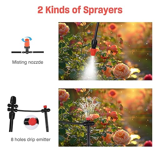 Miniatura 5 de Sistema de riego por goteo, kit de sistema de riego de jardín de conector rápido de 174 pies para césped, patio, invernadero de cama elevada, equipo