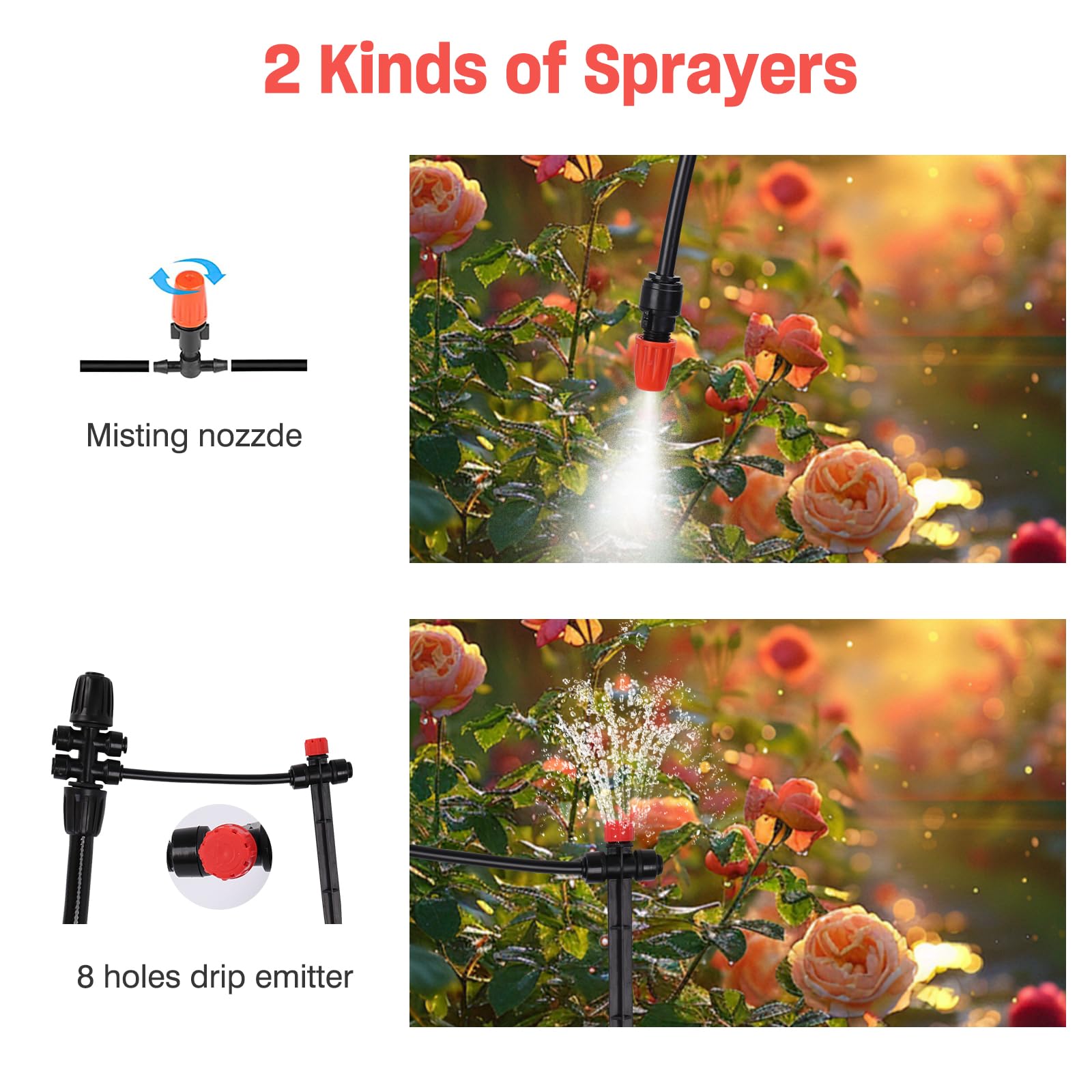 Sistema de riego por goteo, conector rápido de 85 pies, kit de sistema de riego de jardín para césped, patio, invernadero, equipo de riego automático con tubos de 1/2 pulgadas y 1/4 pulgadas, emisores