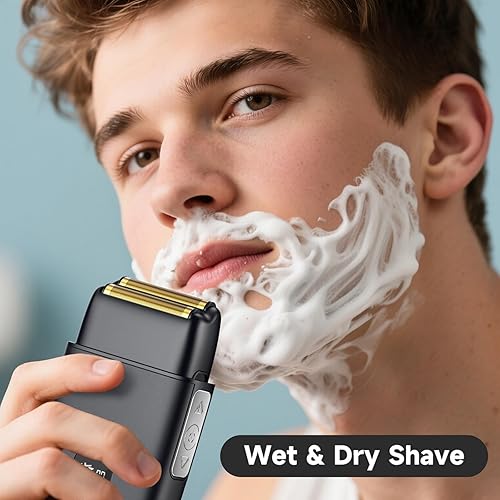 Miniatura 2 de Afeitadoras de aluminio para hombres, afeitadora eléctrica inalámbrica, impermeable, pantalla LED en seco y húmedo, recargable USB-C