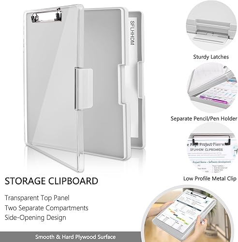 Vista 3 de Clipboard with Storage,Heavy Duty Clip Boards 8.5x11 with 2 Storage Case,Clear Visible Top Panel Storage Clipboards,Side Opening Clip Boards,Nursing