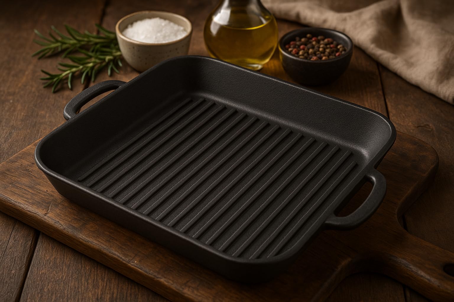 Piastra Grill in Ghisa 35x35 cm – Adatta per Induzione, BBQ e Gas – Senza PFAS – Accessorio Grill – Piastra Quadrata – Nera