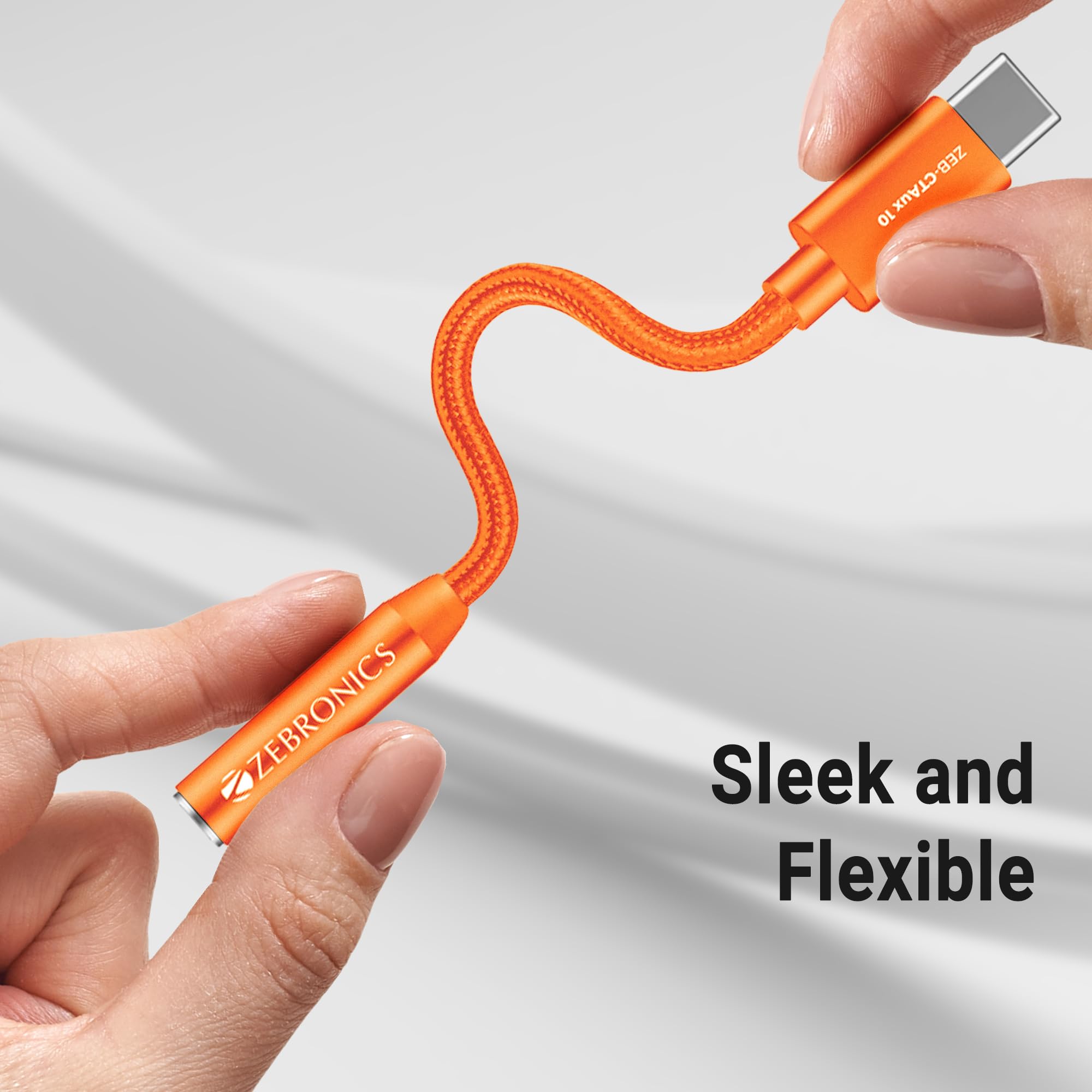 ZEBRONICS CTAux 10 Type-C to 3.5mm Jack, Braided Cable, Built-in DAC Chip, Hi-Definition Audio, Plug & Play, Mic & Audio Support, Aluminum Body, Compatible with Mobile, Tablets & Laptops (Orange) — Amazon image 5