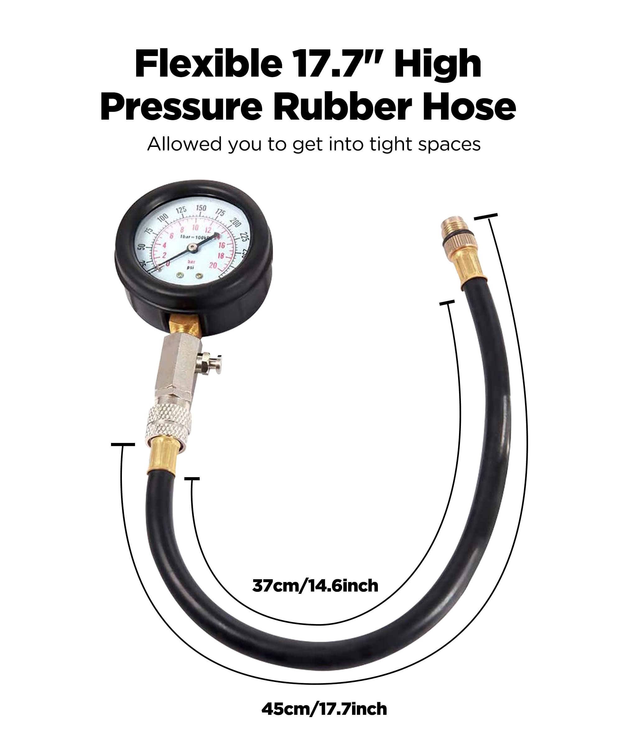 Flaconi Tiester Di Compressione Per Motore per Automobili,Kit Professionale per Tester di Compressione per Motori a Benzina,Set con Tester di Compressione Professionale per Automobili e Motocicli