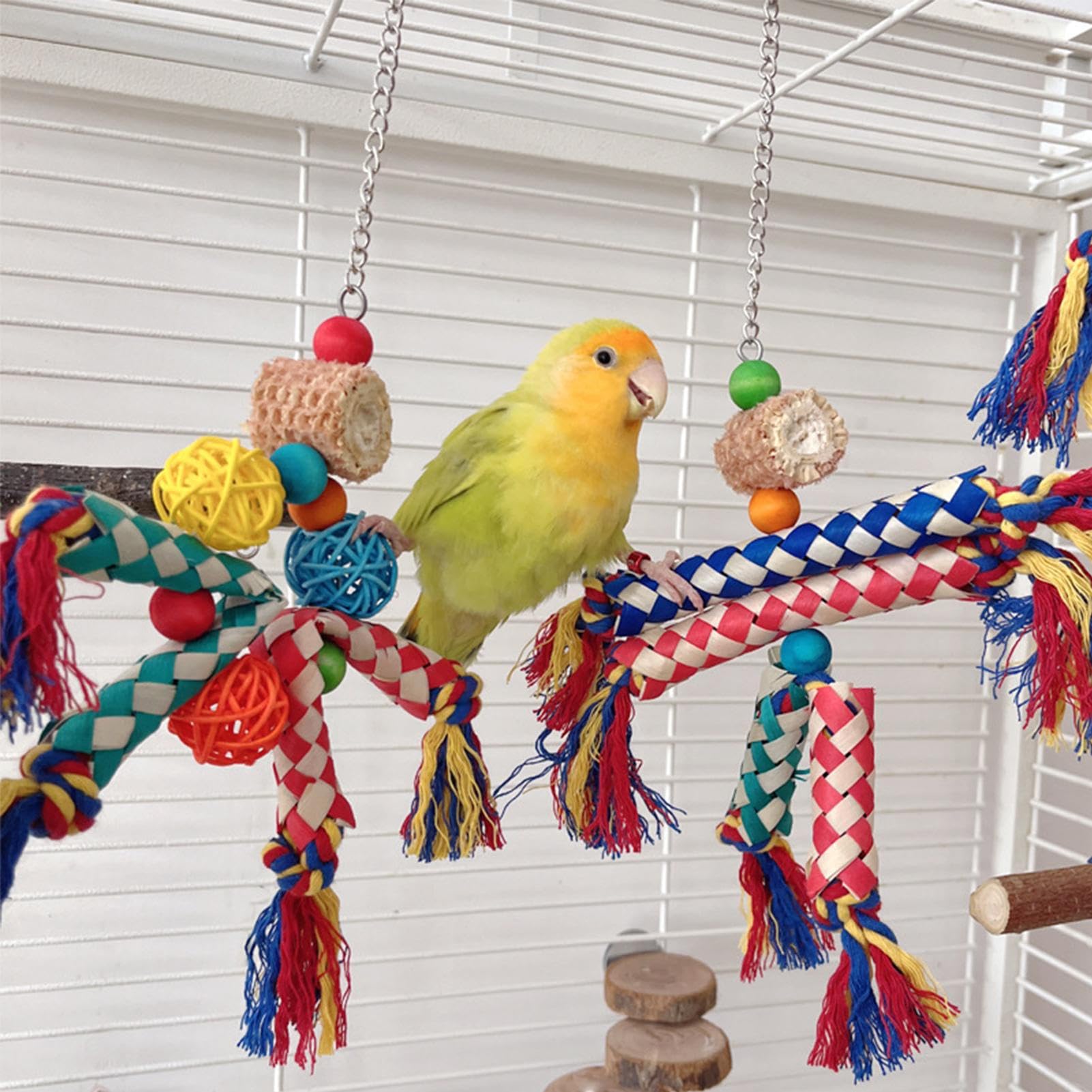 ASOCEA Kaukäfig Aus Baumwollseil – Buntes Vogelspielzeug Für Papageien, Sittiche & Mehr