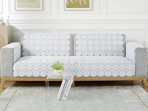 Miniatura 4 de vctops Fundas de encaje blanco para reposabrazos de respaldo, fundas para sillón bordado para perros, gatos, sofá biplaza reclinable, en forma de L