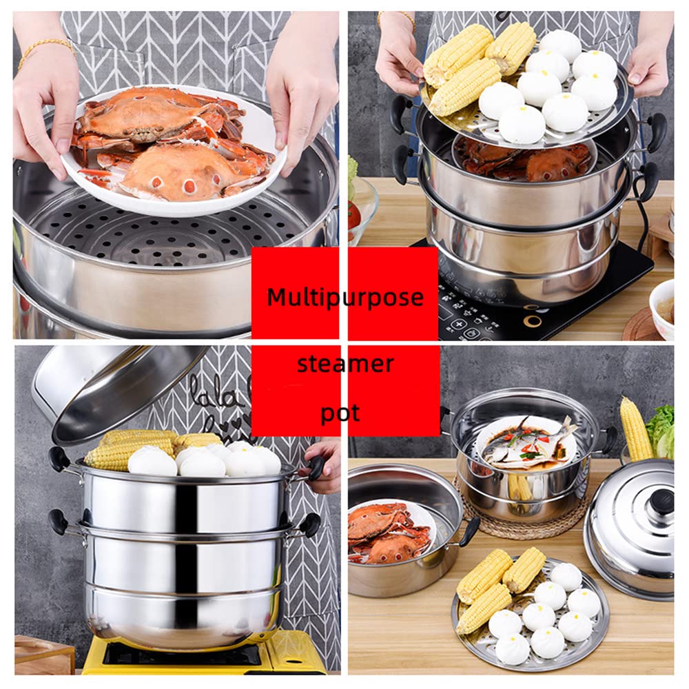 Vaporera de acero inoxidable de 11 pulgadas para cocinar al vapor con tapa Utensilios de cocina de acero inoxidable multiusos de 2 niveles con asa para verduras, salsa, alimentos (28 cm)