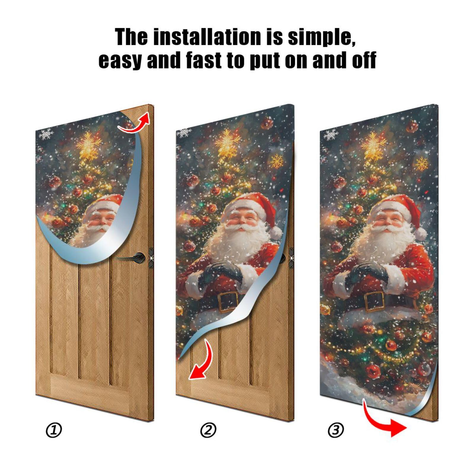 FLildon Christmas Tree & Santa Claus Door Cover Decoration, Party Accessory Porch Decor for Festive Ornament Room Door Covers 32 x 79 Inch