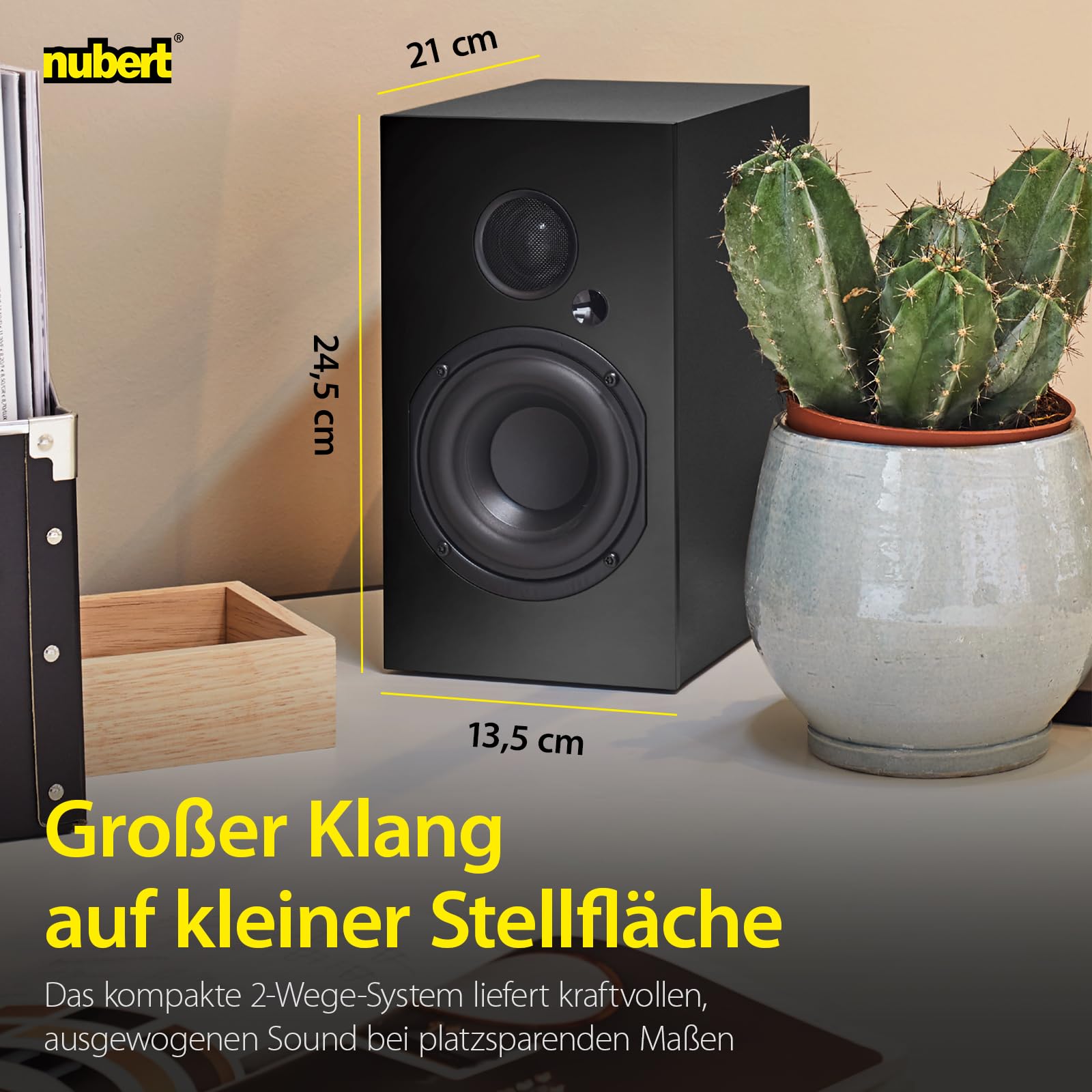 Nubert nuBoxx A-125 pro | Schwarzes PC-Lautsprecherpaar | 2 Stück Kompaktlautsprecher für Homeoffice | PC-Lautsprecher mit Bluetooth aptX HD| PC-Lautsprecher mit USB-C | Aktivboxen mit 2 Wege Technik