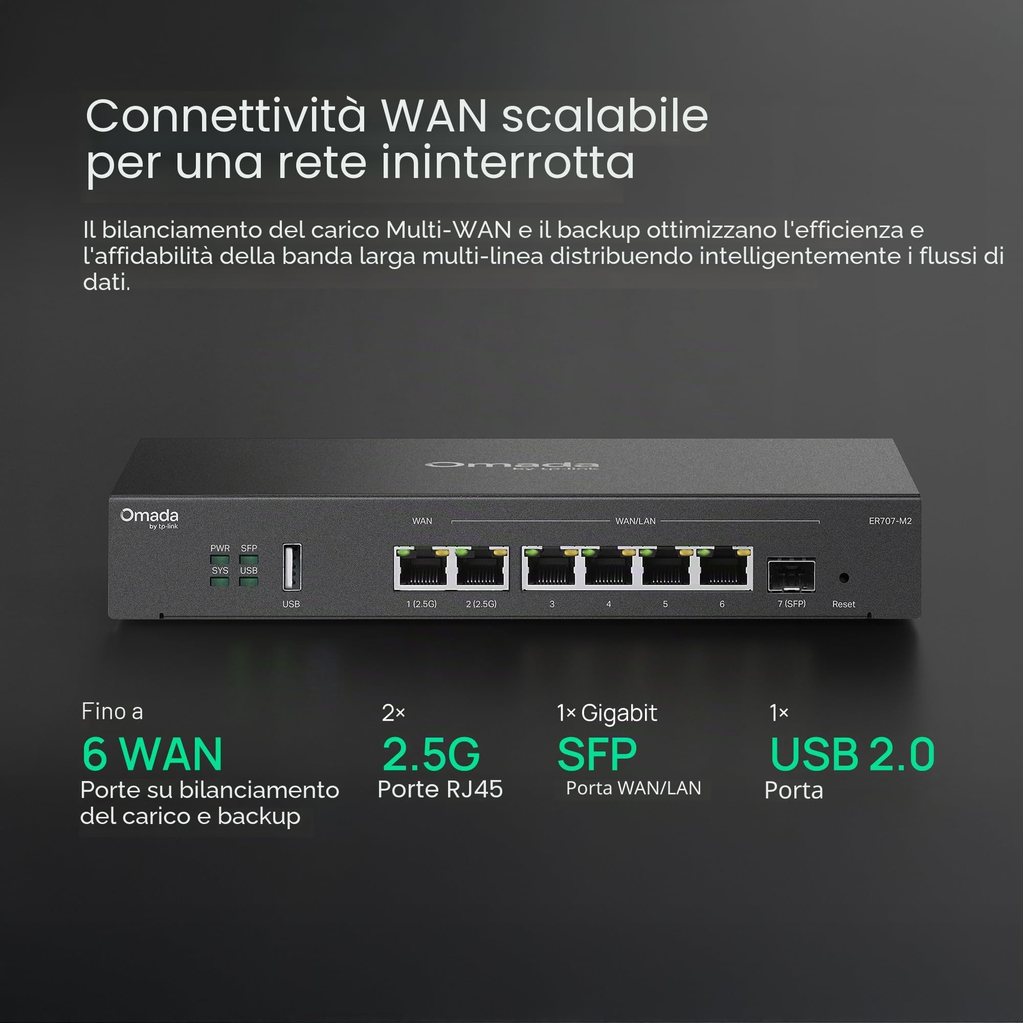 TP-Link Omada Multi-Gigabit VPN Router (ER707-M2) – Up to 6 porte WAN & Load Balance, High – Security VPN, SSL/IPSec/GER§/PP