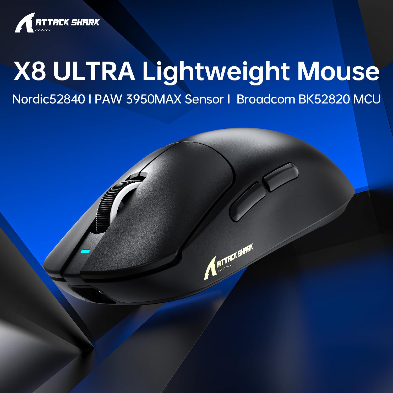 ATTACK SHARK X8ULTRA Mouse for Large Hand, 55g Superlight, PixArt PAW3950MAX Gaming Sensor, BT/2.4G Wireless/Wired, Adjustable dpi up to 42000, 500mAh Battery (Black)
