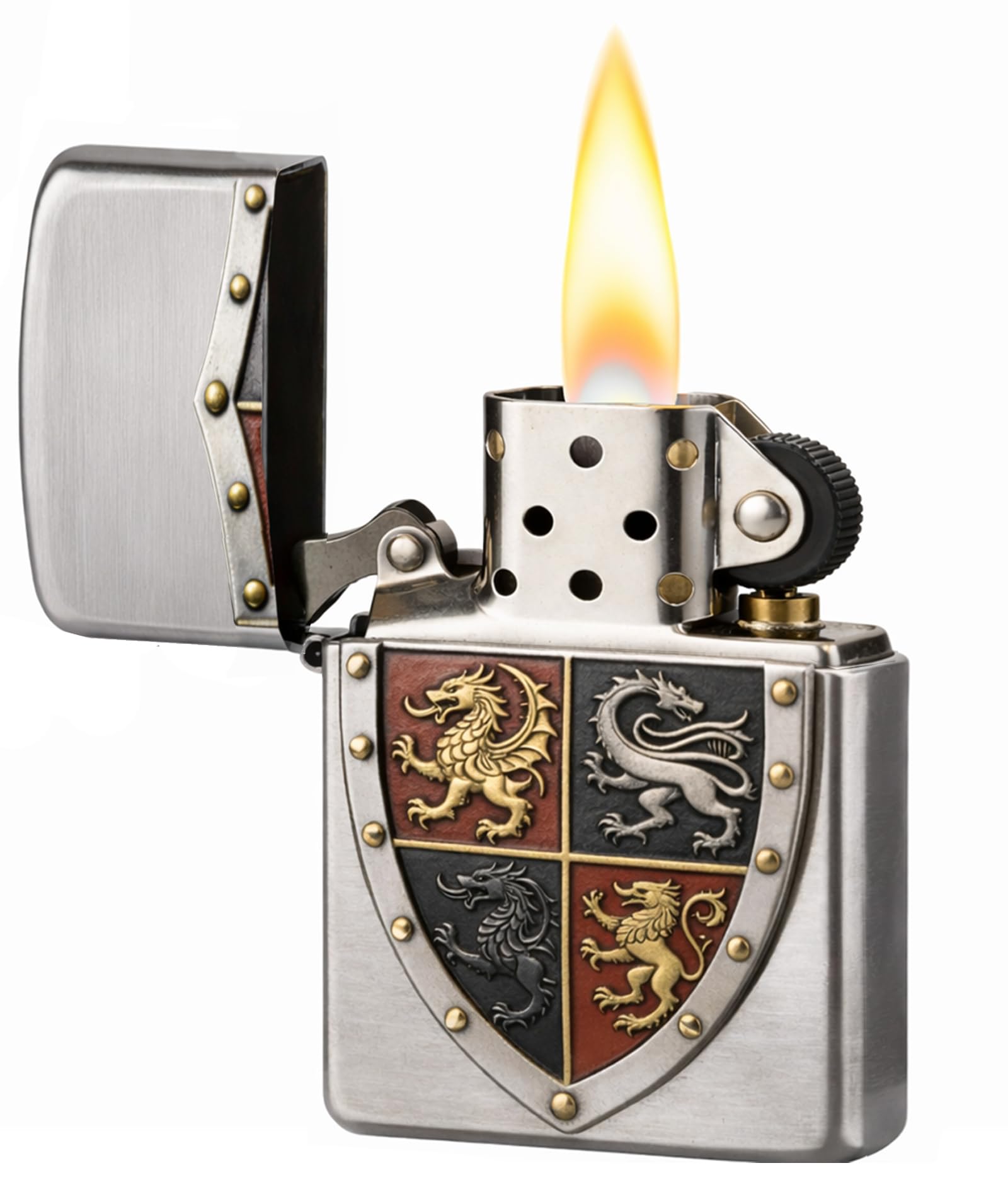 Vintage Dragon Wheel Grinding Kerosene Lighter Reusable Soft Flame Flip Top Windproof Fire Trench Lighter for Outdoor Use (B)