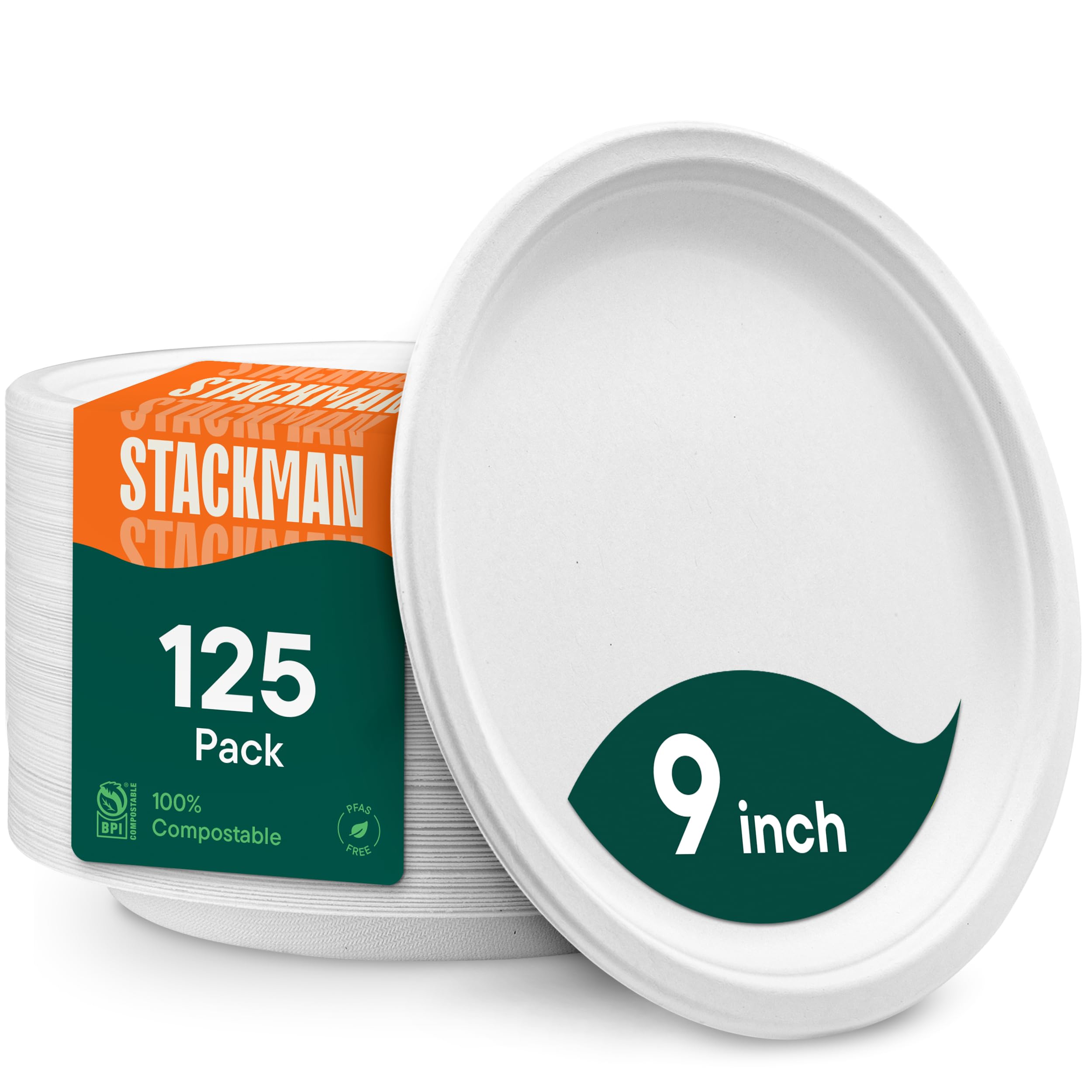 Snapklik.com : Stack Man 100% Compostable Paper Plates 9 Inch Heavy ...