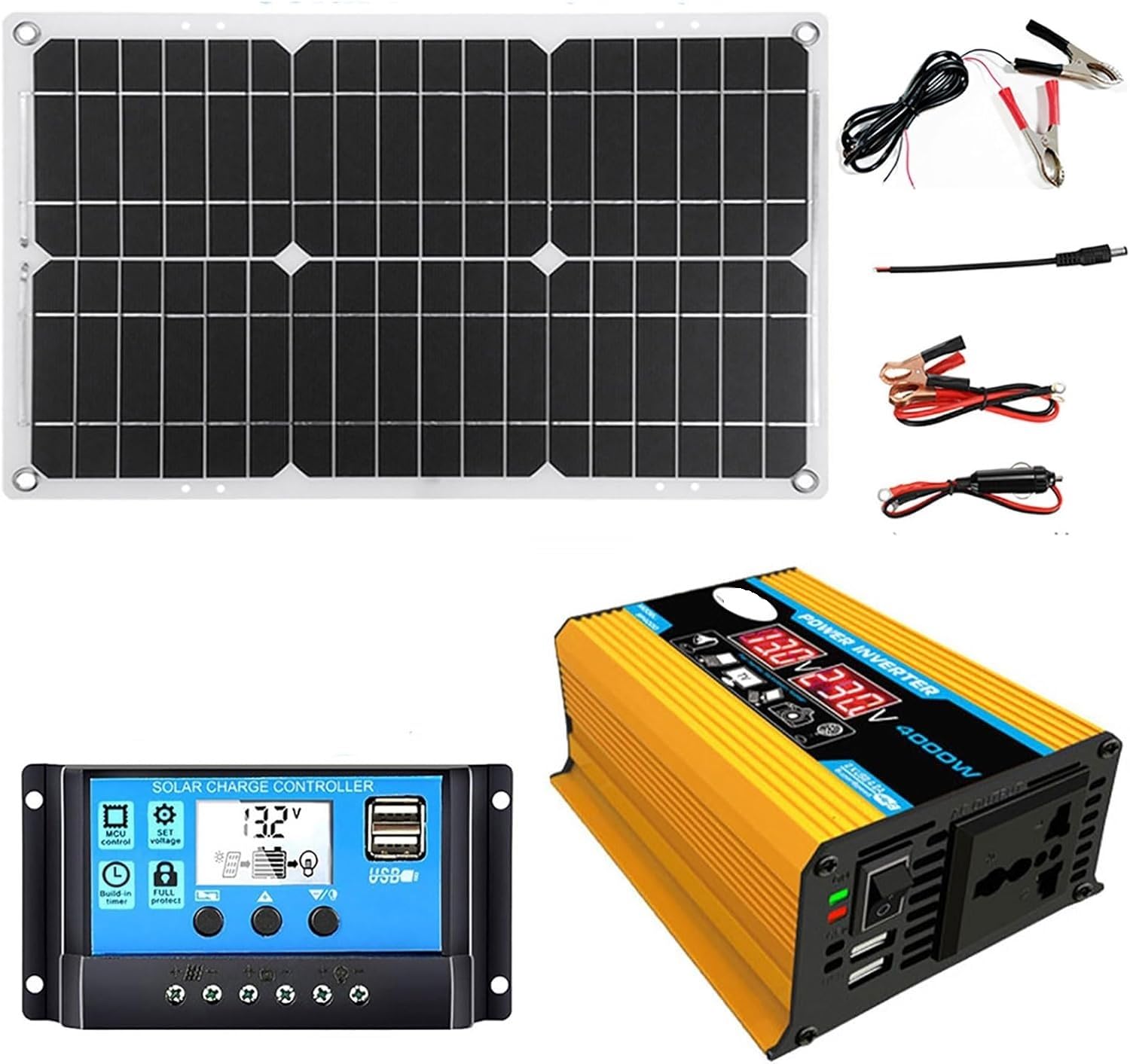 4000-W-Off-Grid-Solar-Wechselrichter-Kit mit wasserdichtem 18-W-Panel und 30-A-Laderegler for den Einsatz zu Hause, im Wohnmobil und im Freien