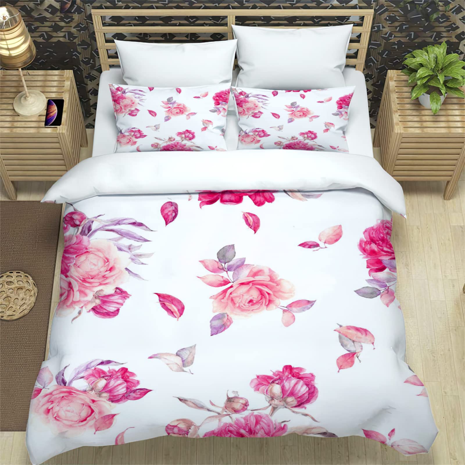 SunYe Polyester Duvet Cover Comfortable Soft Machine Washable 3 Piece Set 2 Pillowcases 1 Duvet Cover For Bedroom Hotel Homestay Vintage Floral Print