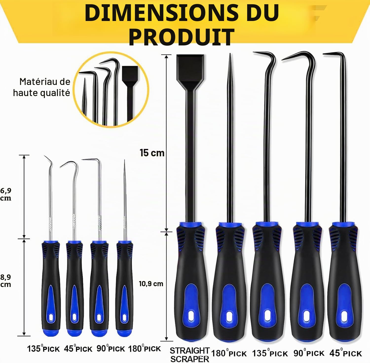 Lot de 17 Crochets de mécanicien et Outils de crochetage avec Pince de Retrait Automatique de Rivets, extracteur de Rivets télescopiques magnétiques pour réparation Automobile