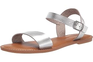 Adjustable Two-Strap Silver Metallic Buckle Sandals for Ladies