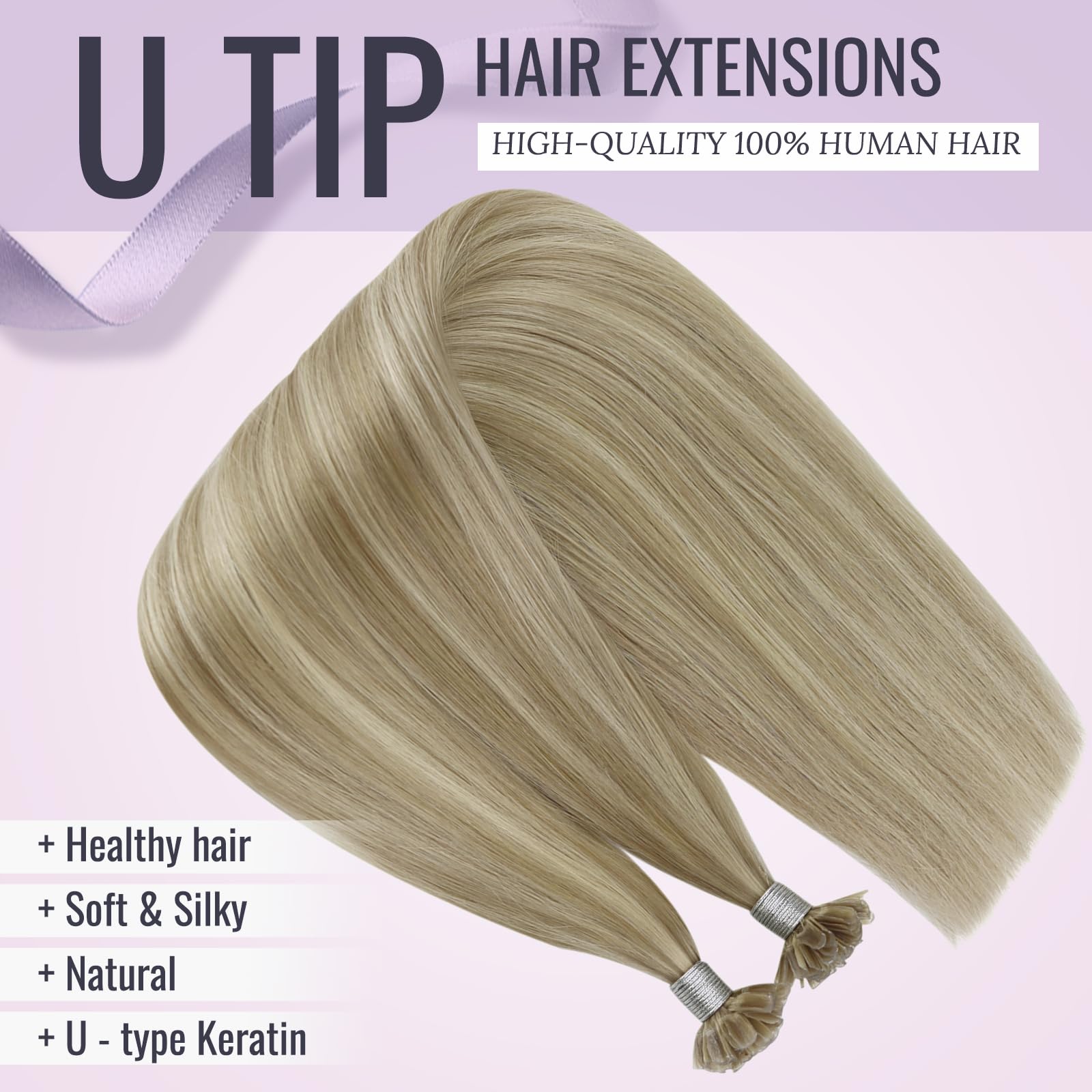 Fshine Extension Umani Cheratina Capelli 35CM 50g Capelli Veri Lisci Extension 1g/ciocca U Tip Extension Golden Bionda Highlight Biondo Chiaro Hair Keratin Extension #16P22