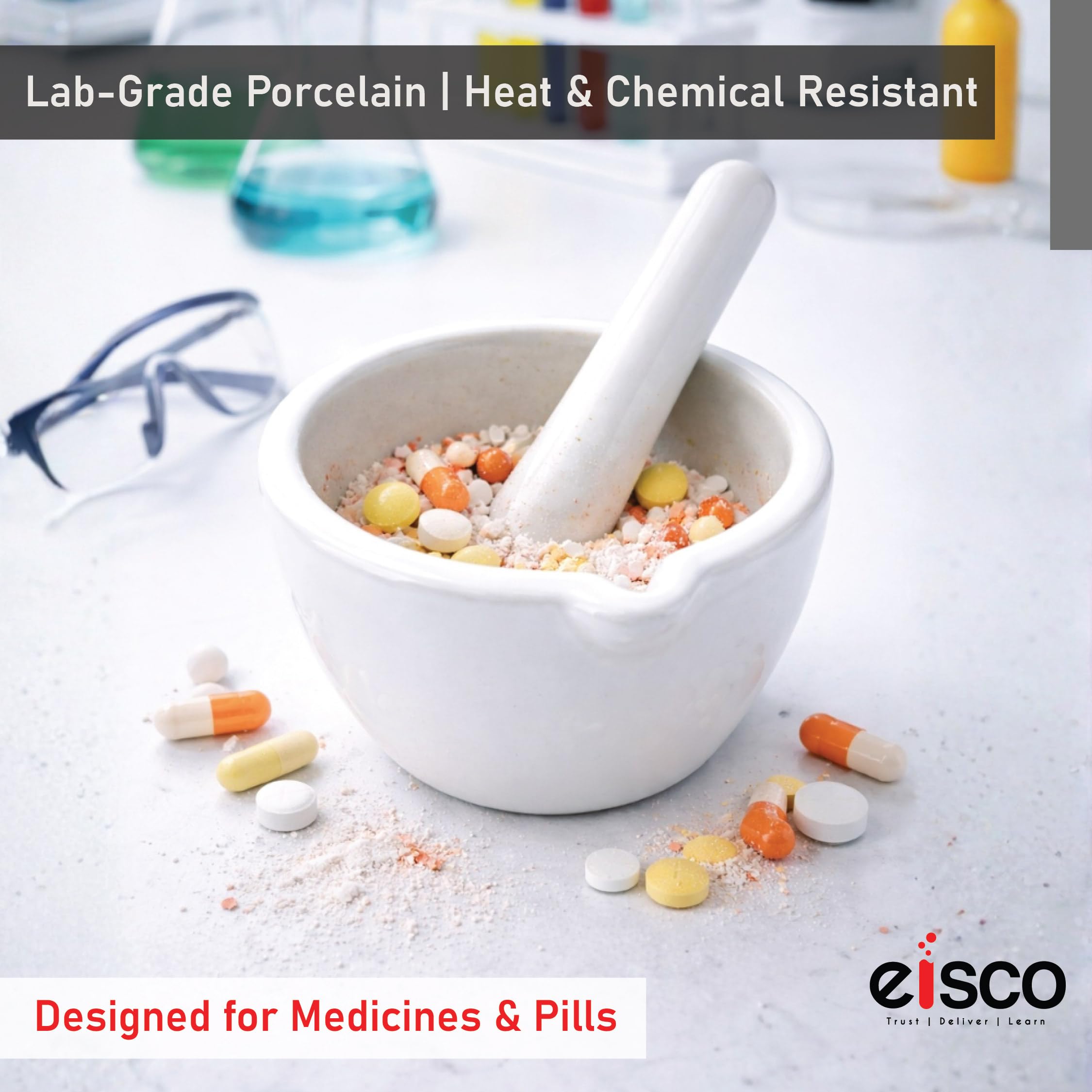 EISCO Mortar & Pestle Set - Porcelain Grinding Bowl -6 EISCO Mortar & Pestle Set - Porcelain Grinding Bowl -6