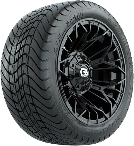 GTW Combo de ruedas y neumáticos para carrito de golf de 12 pulgadas  GTW Stellar ruedas negras mate en neumáticos Mamba Street 21535-12 (18")