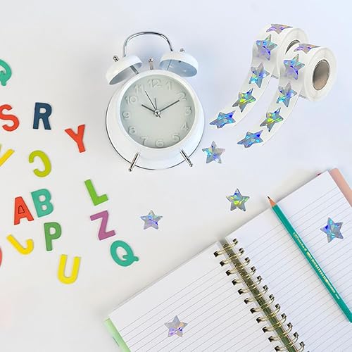 Miniatura 6 de 1000 calcomanías de estrellas plateadas con purpurina, 2 rollos, 1 pulgada, calcomanías de recompensa para niños, calcomanías de incentivo para la