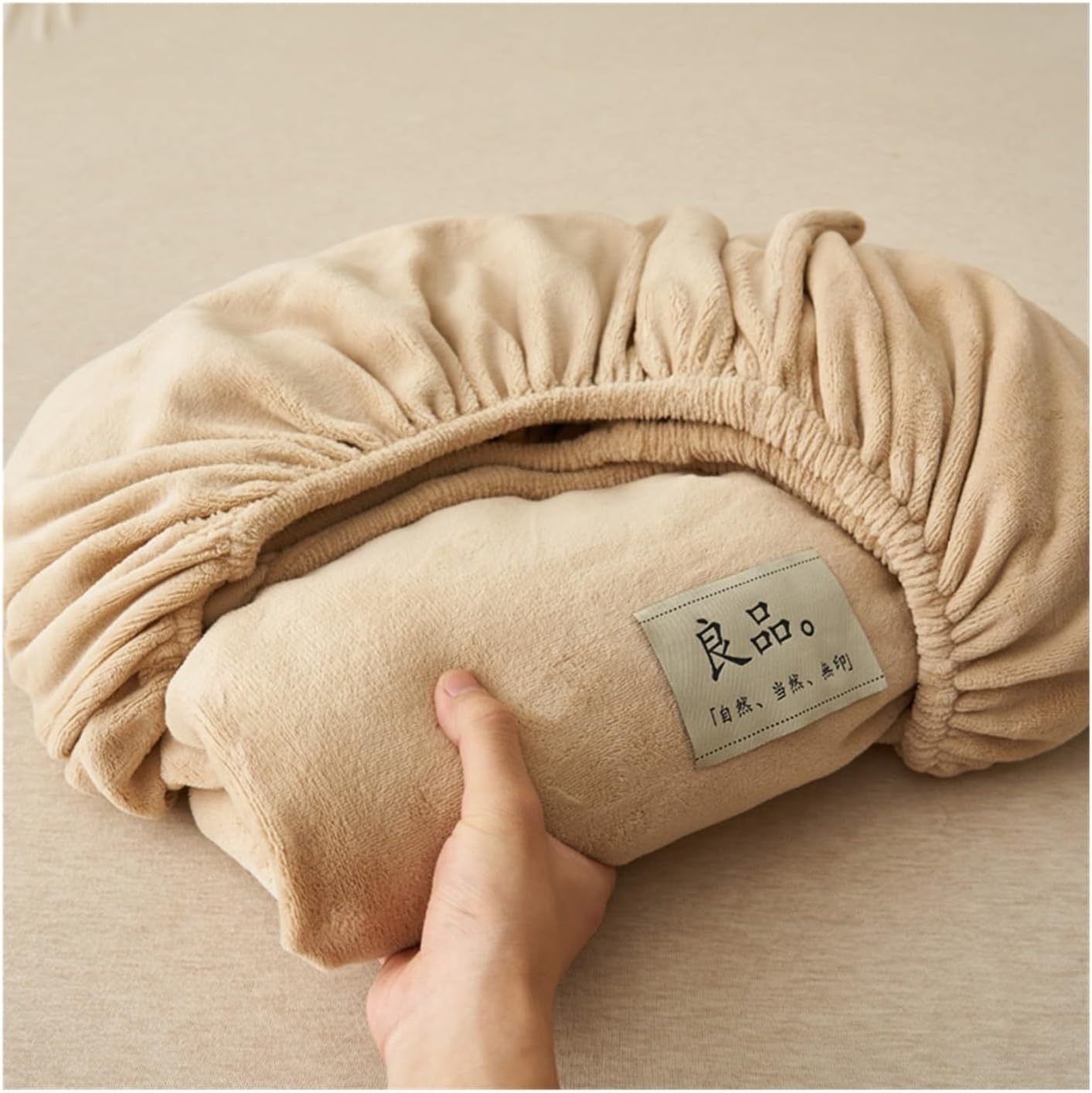 Velvet Fitted Sheet and Pillowcases Set Luxury Soft Fuzzy Bottom Sheet Deep Pocket up to 8 Inch 1 Fitted Sheet and 2 Pillowcases(Camel,200x220+20cm)