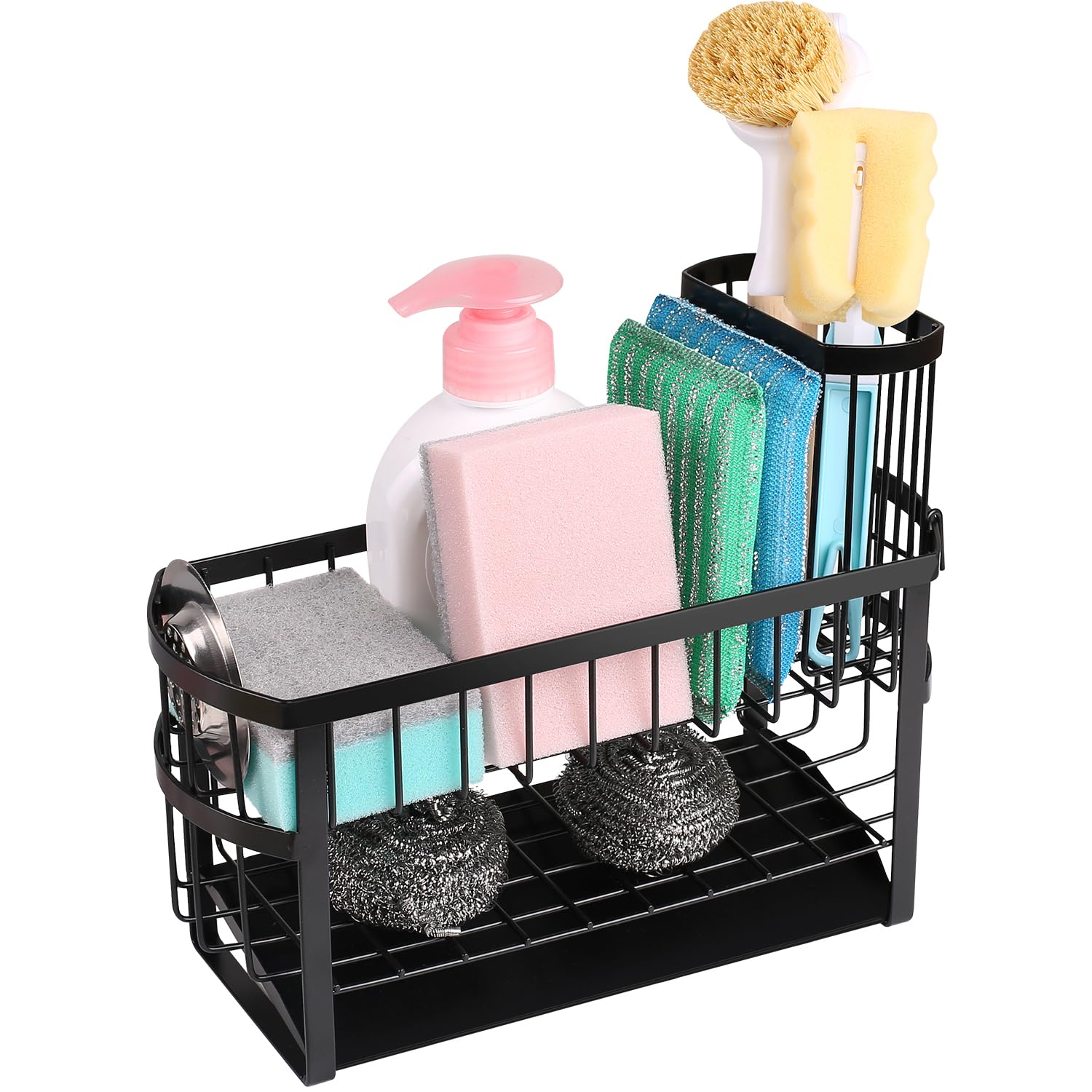 Kitchen Sink Organizer Rack 2-Tier Sink Caddy with Holder for Pot Brush Oval Sink Organizer for Sponge