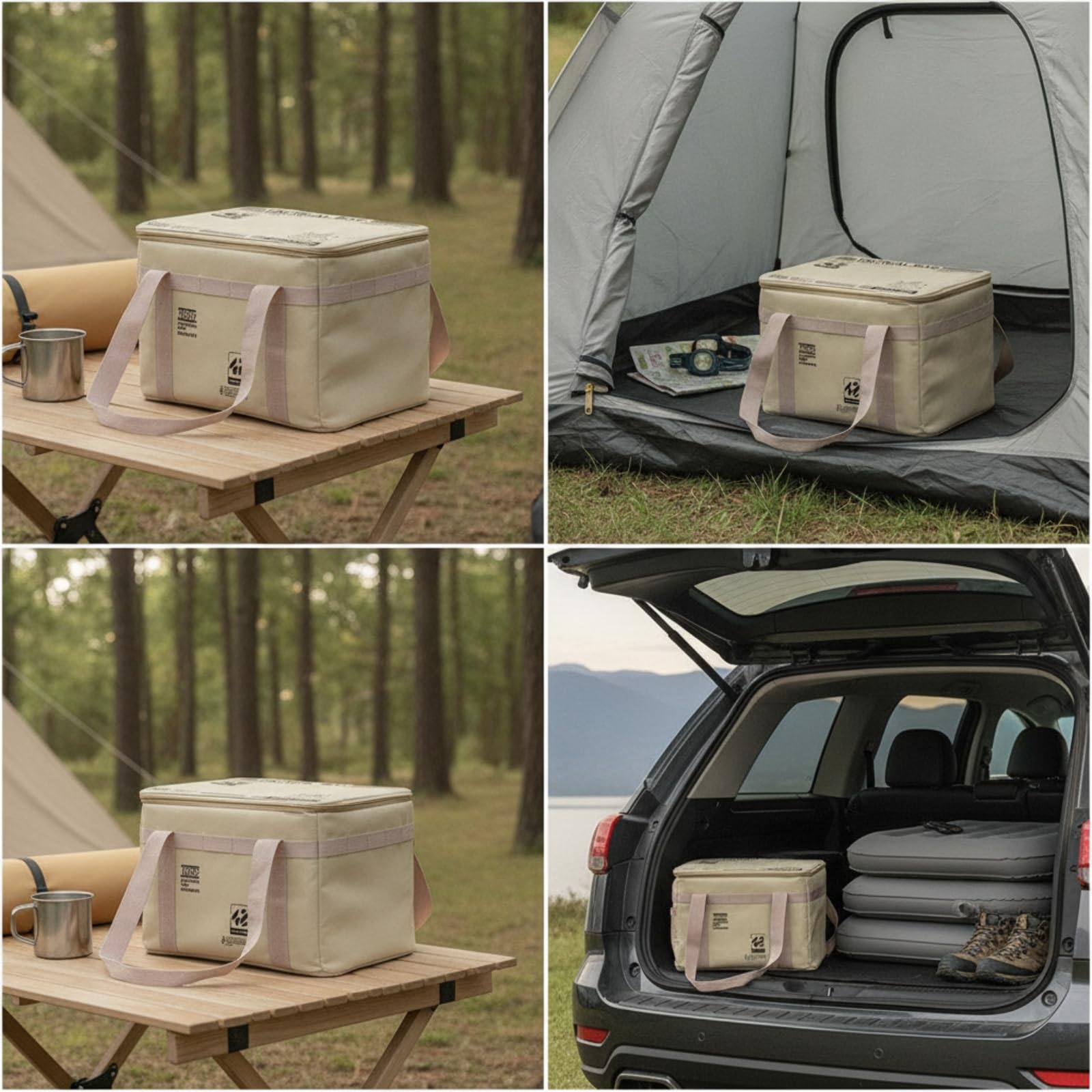Harilla Outdooraufbewahrungsbox Campingausrüstung Aufbewahrungskiste Wasserdicht 600D Oxfordstoff PVC Stabil Reißverschluss Deckel Griffe Gepäck Organizer für, Cremeweiß, 42L