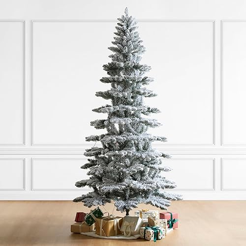 Vista 170 de Glitzhome Prelit Christmas Tree, 6ft Flocked Artificial Christmas Tree Serene Snowscape Fir with 300 Warm White Lights for Home, Office, Party