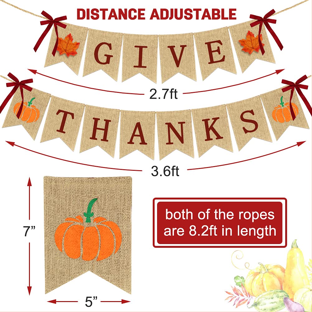 Give Thanks Burlap Banner - 17ft Thanksgiving Decor With Pumpkin & Turkey, Rustic Bunting For Fireplace, Wall, Party - View #4