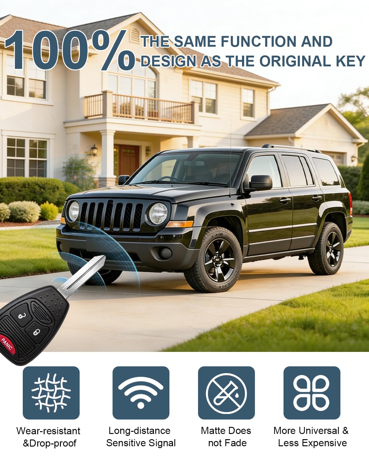 Telecomando di ricambio per telecomando a 3 pulsanti per Jeep Wrangler Patriot/Grand Cherokee/Chrysler 200-300, Dakota, Durango, 2006-2017, Jeep Wrangler Patriot, Grand Cherokee, Chrysler 200-300