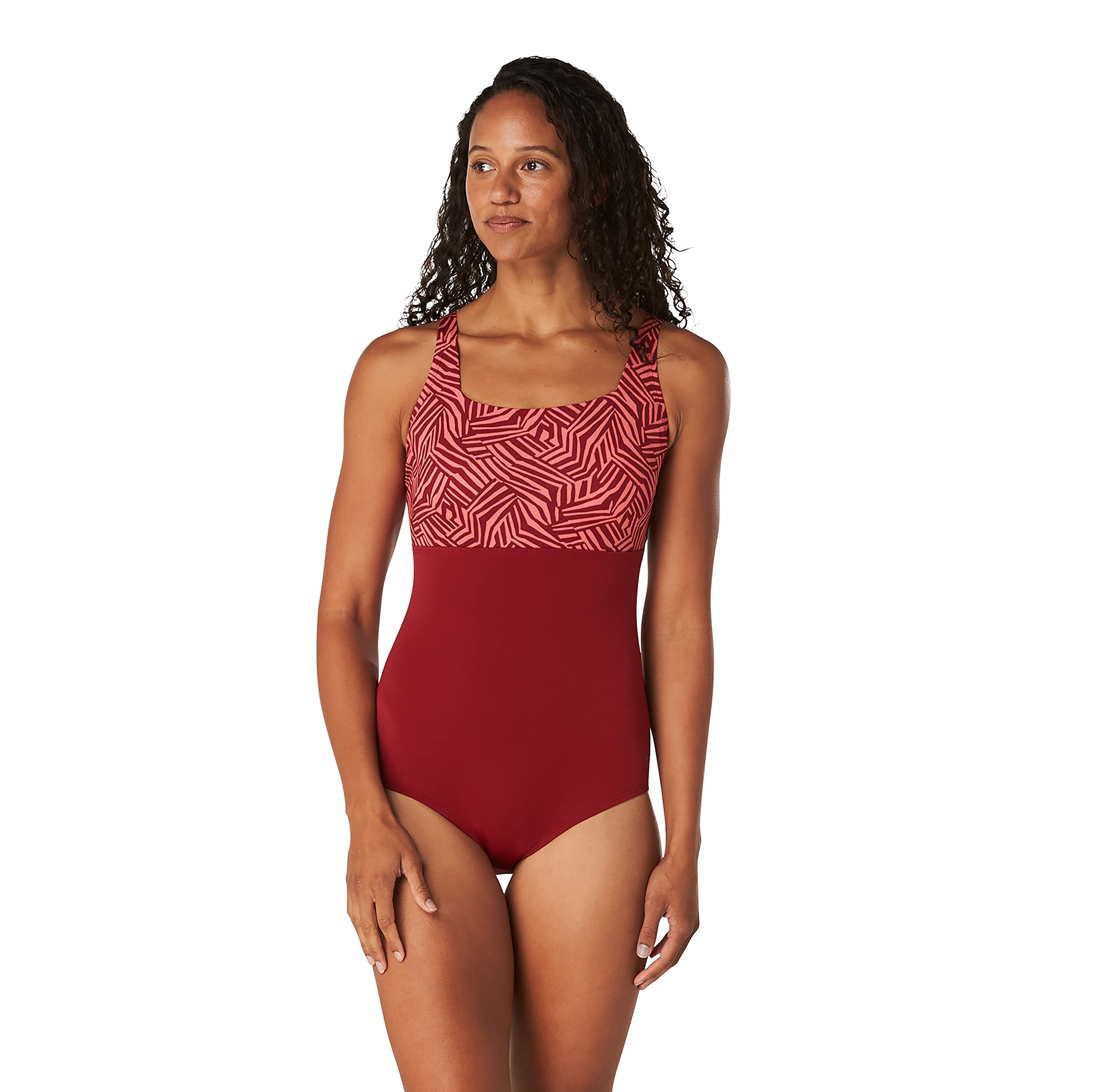 Speedo Womens Women's Swimsuit One Piece Adjustable Square Neck Moderate CutOne Piece Swimsuit