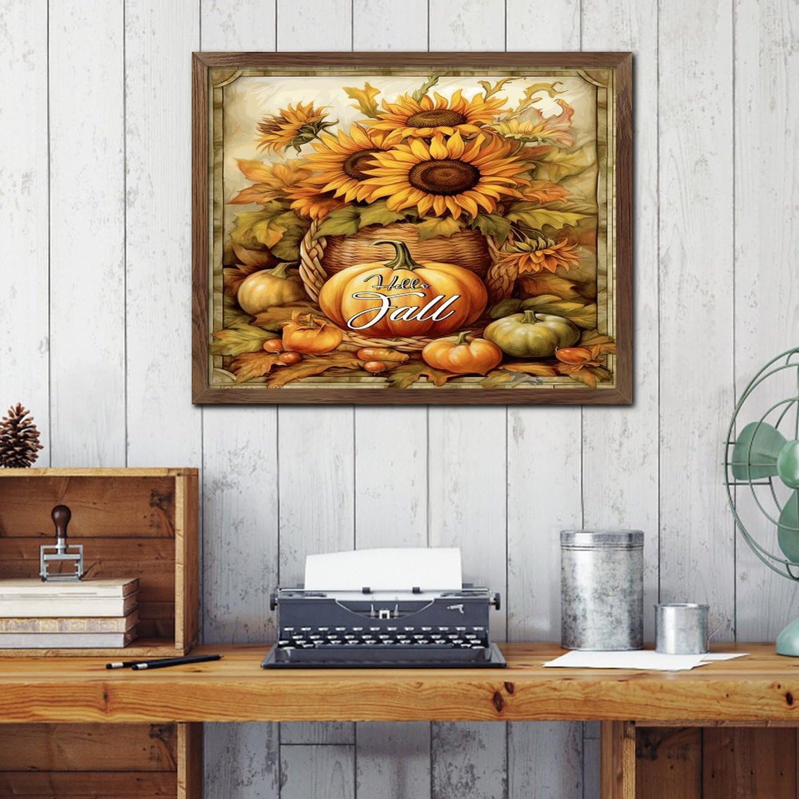 Panneau bois rétro Hello Fall déco murale citrouille 40x50 cm - 8