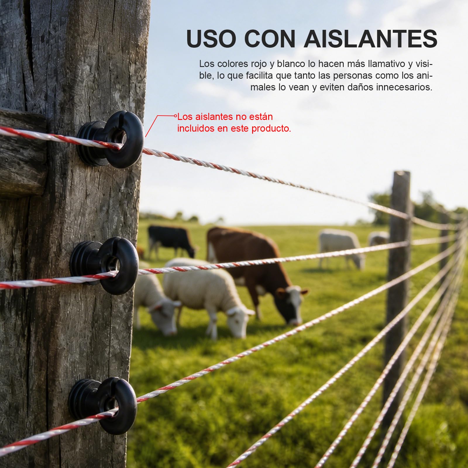 1000m Hilo para Pastor Eléctrico, Cercas Eléctricas Cinta 6 Conductores | Alta Conductividad y Resistencia UV, Cable Valla Eléctrica para Caballos, Vacas, Perros, Jardín Pastos Granja