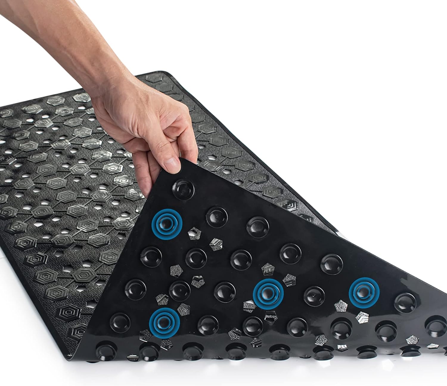 AmazerBath Shower Mat Non Slip Bathtub Mat 35.5x16 Inches, Large Bath Tub Shower Mat with Drain Holes, Patented Bath Mat for Tub with Big Suction Cups, Machine Washable, Soft on Feet, Black