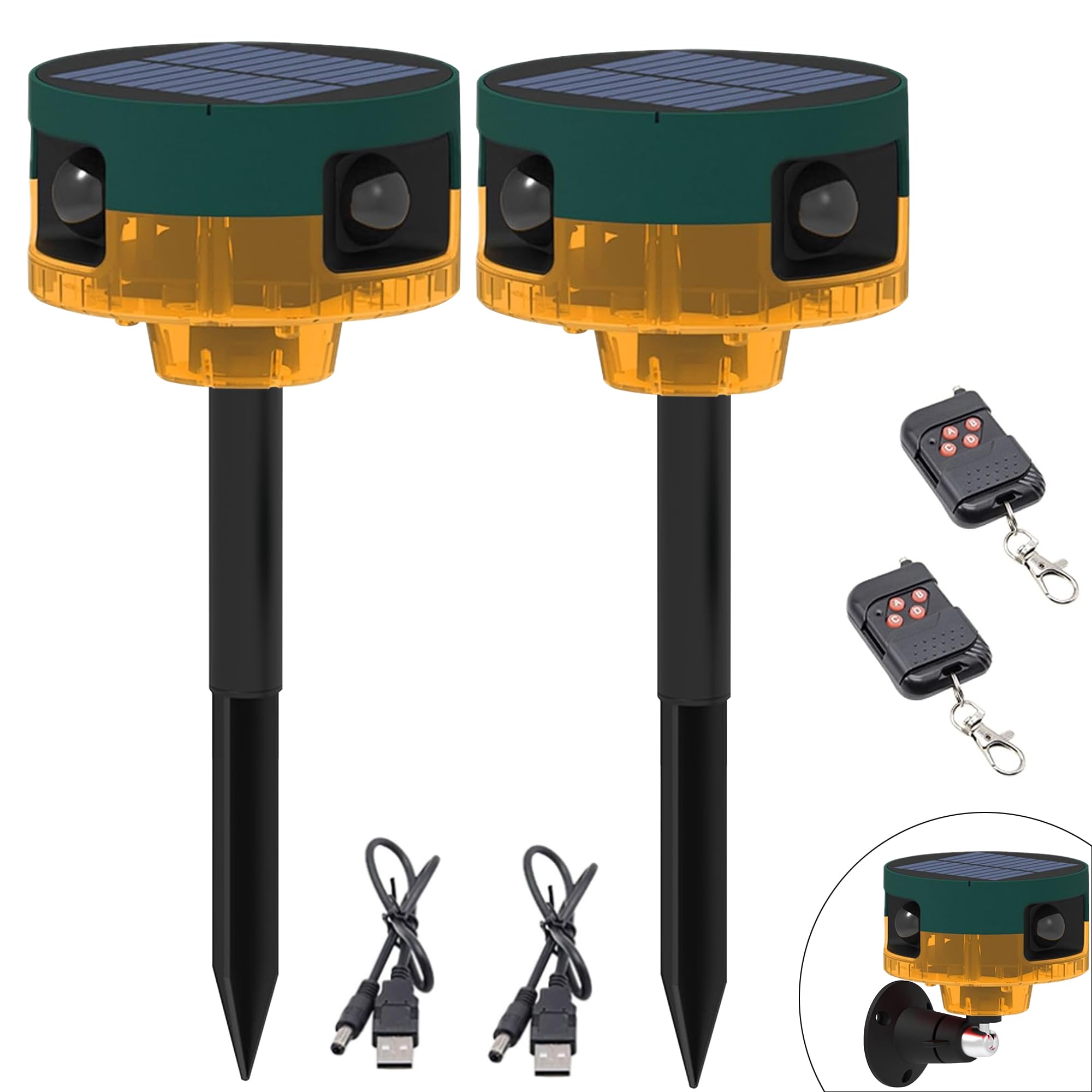 Alarma con Sensor de Movimiento Solar para Exteriores: Sonido de ladridos de Perros y Disparos, Sirena Fuerte de 129 db, admite grabación, 13 Tipos de Sonido (2 Pack)