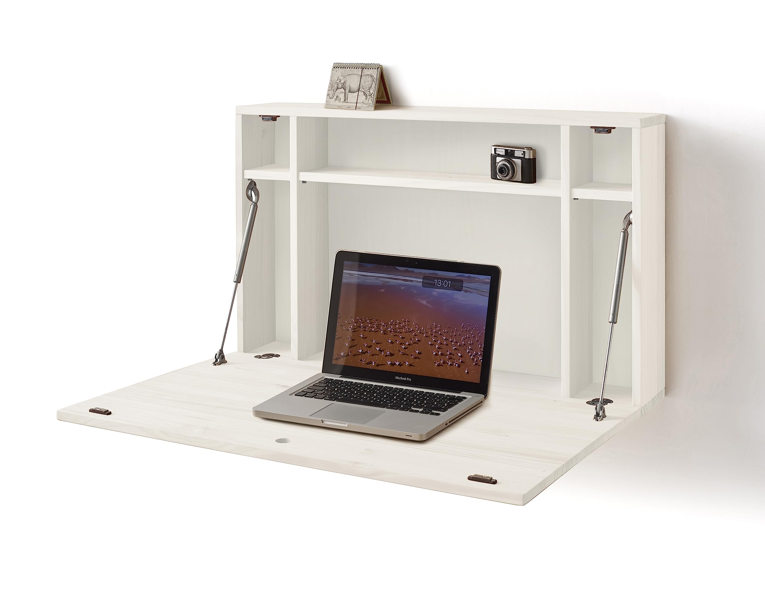 HOGAR24 ES - MAX - Escritorio Flotante Madera Maciza con Puerta abatible, Combinado Color Blanco. Medidas: 90 x 54 x 17 cm.