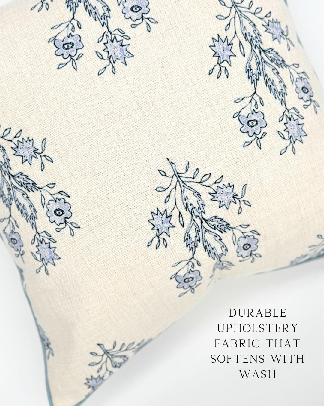 “The Mary” Blue and White Decorative Throw Pillow Cover – Floral Block Print Pillow Cover – Grandmillennial Home Decor, 19" x 19" - Image 4