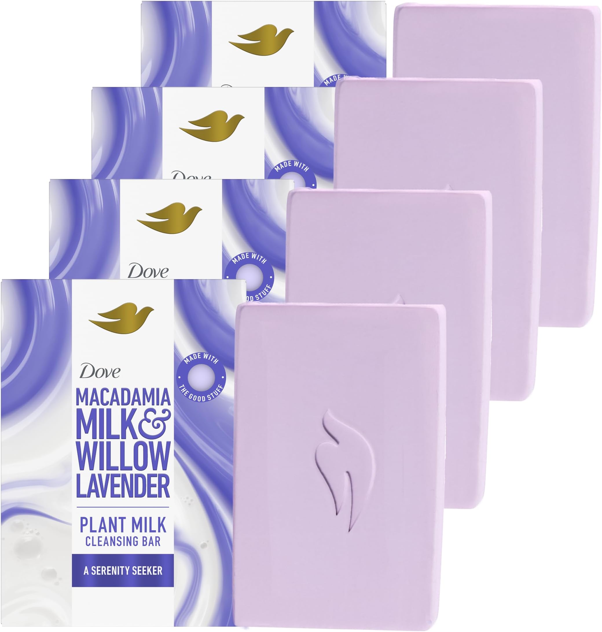 Plant Milk Cleansing Bar Soap Macadamia Milk & Willow Lavender Serenity Seeker 4 Count for Moisturized Skin Gentle Cleanser, No Sulfate Cleansers or Parabens, 98% Biodegradable Formula 5 oz