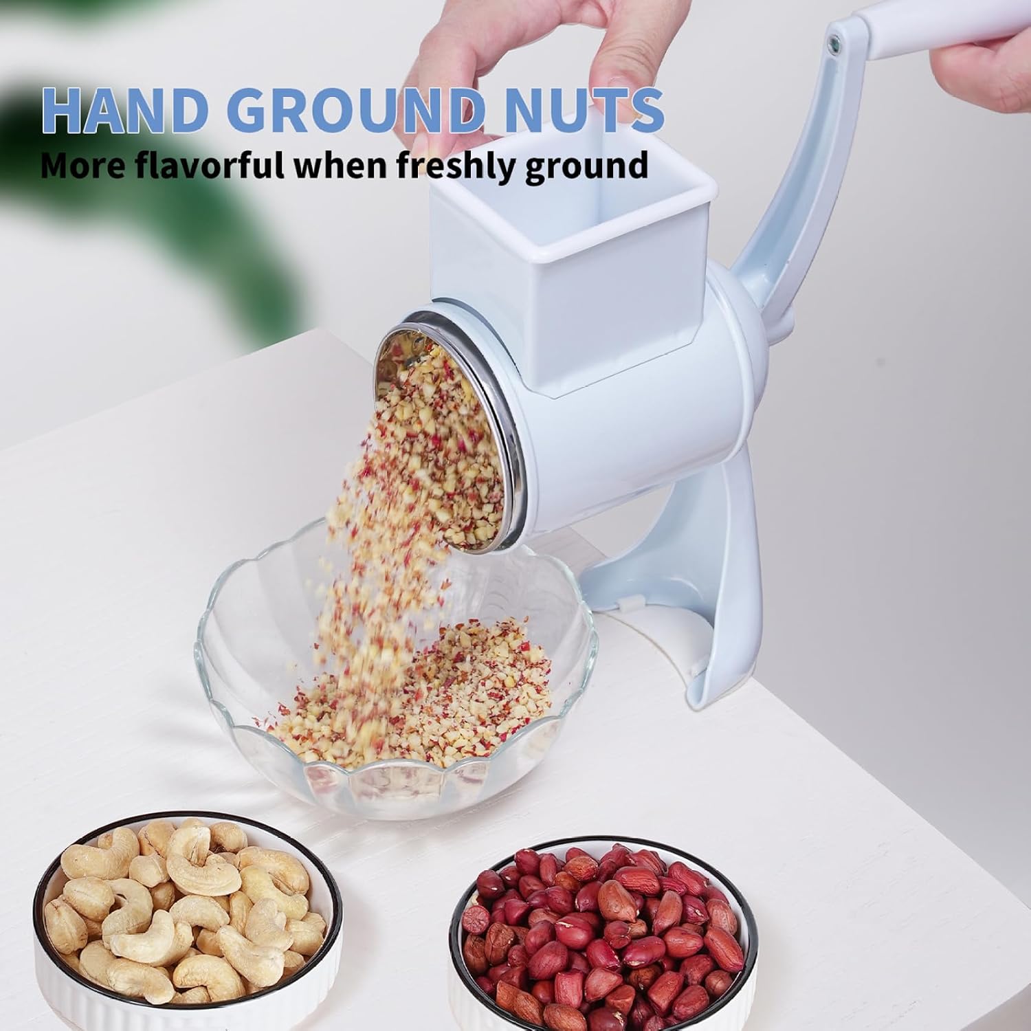 Rotary Cheese Grater Cheese Grater Hand Crank with Table Clamp Manual Peanut Grinder with 2 Removable Blades Vegetable Slicer for Corn, Spices, Carrots